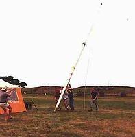 Setting up the pole to hold the inverted "V" antennas for 80m & 40m bands